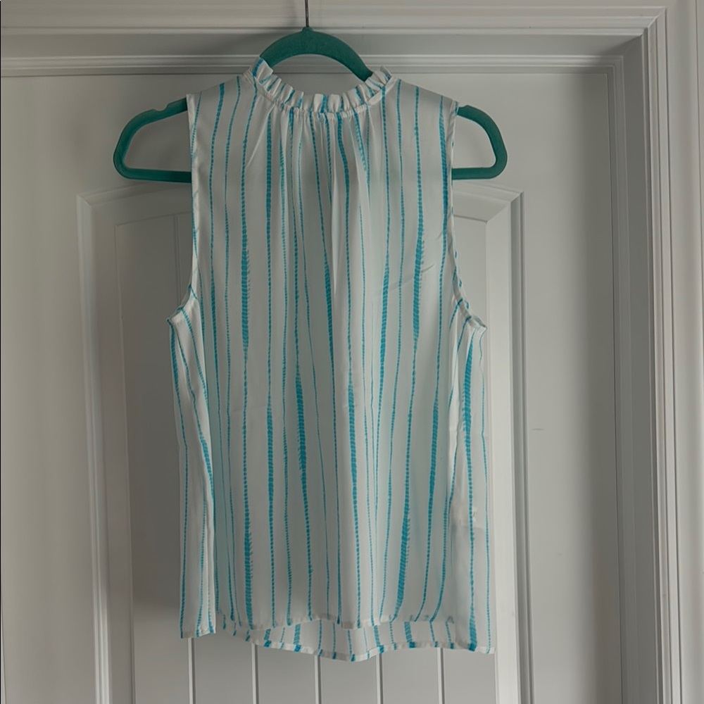 Banana Republic White and Blue Pleated Ruffled Blouse